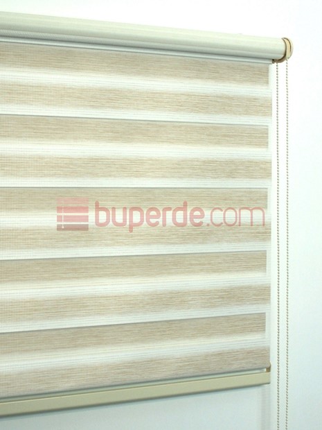 Krem Beyaz Geçişli Bambu Zebra Perde NS1302