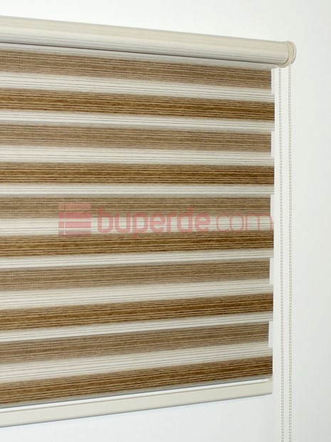 Kahve - Ekru Geçişli Bambu Zebra Perde NS1303