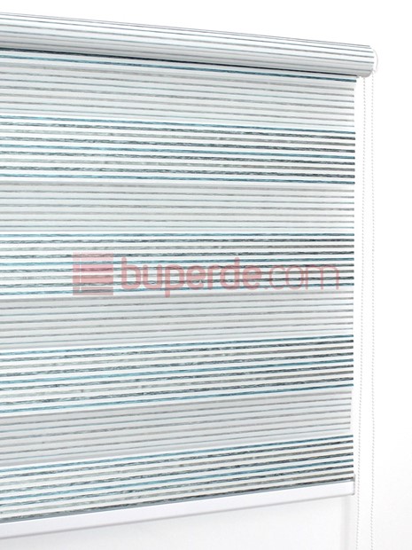 Turkuaz Beyaz Pilise Zebra Perde NS3403