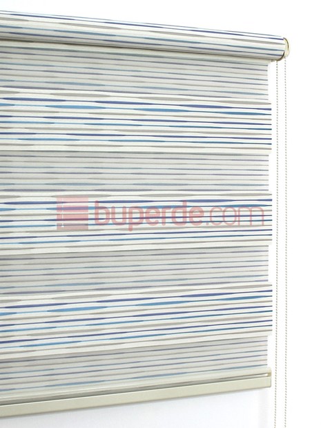 Mavi Gri Ekru Boğumlu Pilise Zebra Perde NS3503