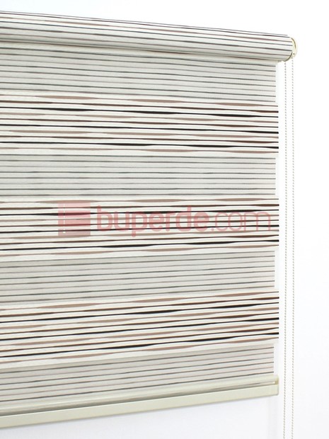 Kahve Tonları Ekru Boğumlu Pilise Zebra Perde NS3504