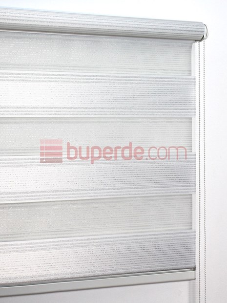 Beyaz Gümüş Simli Pilise Zebra Perde NS3101