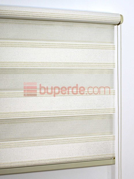 Beyaz Altın Simli Pilise Zebra Perde NS3102