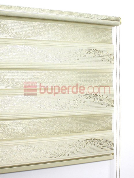 Krem Altın Jakarlı Pilise Zebra Perde Dal Desen NS4006