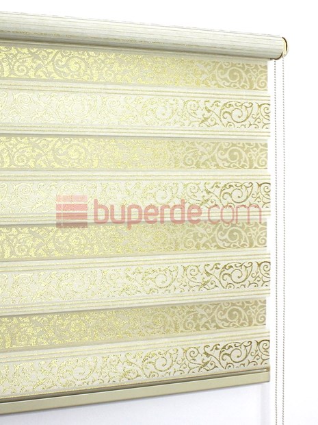 Krem Altın Jakarlı Pilise Zebra Perde Modern Sarmaşık NS4008