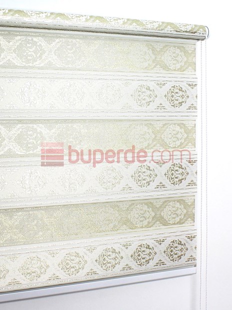 Beyaz Altın Jakarlı Pilise Zebra Perde Damask Desen NS4013