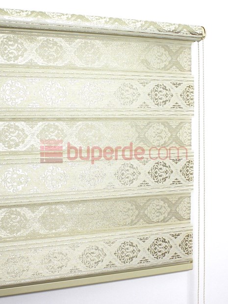 Krem Altın Jakarlı Pilise Zebra Perde Damask Desen NS4014